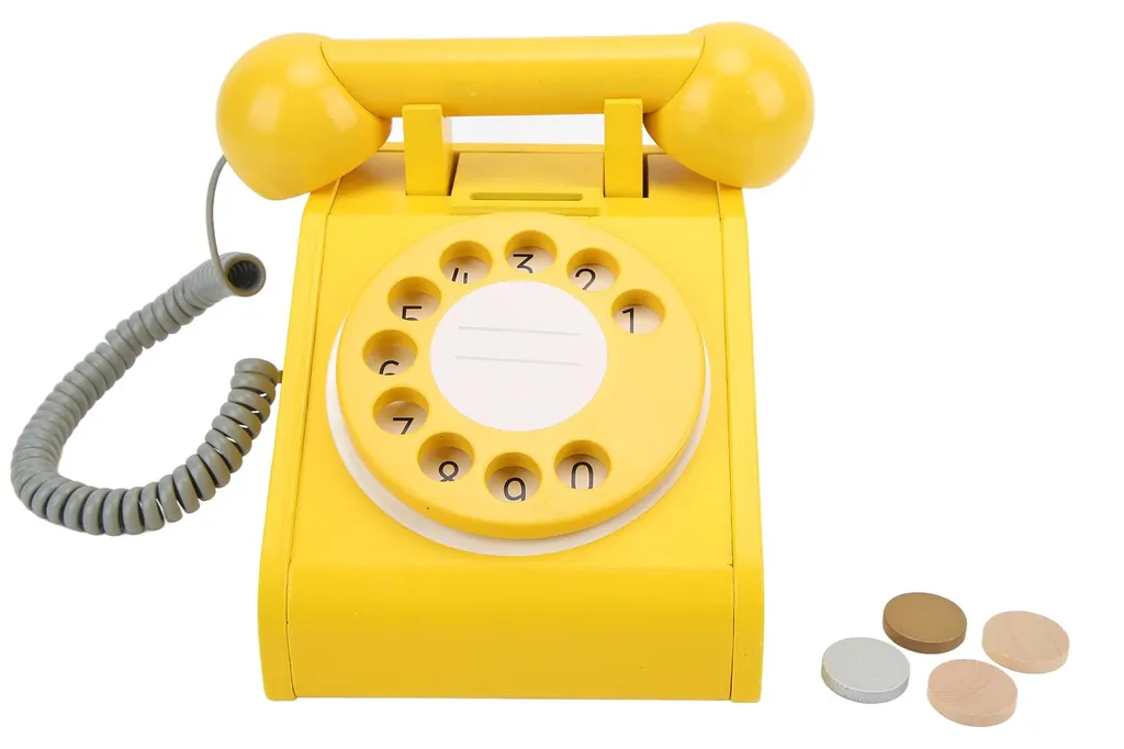 Téléphone en bois rétro rose à cadran rotatif pour chambre d'enfant
