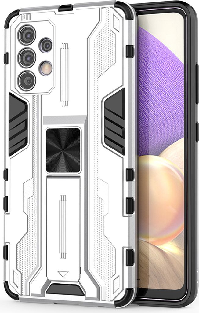 Galaxy A32 4G Hülle, Dual Layer PC TPU Bumper Stoßfest Ständer Schutzhülle für Samsung Galaxy A32 4G Silber