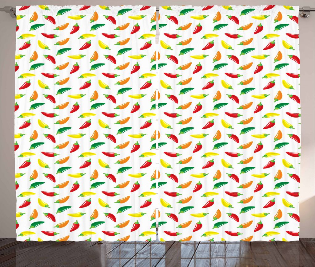 ABAKUHAUS Pfeffer Rustikaler Vorhang, Chili Pepper Muster Vegan, Wohnzimmer Universalband Gardinen mit Schlaufen und Haken, 280 x 245 cm, Mehrfarbig
