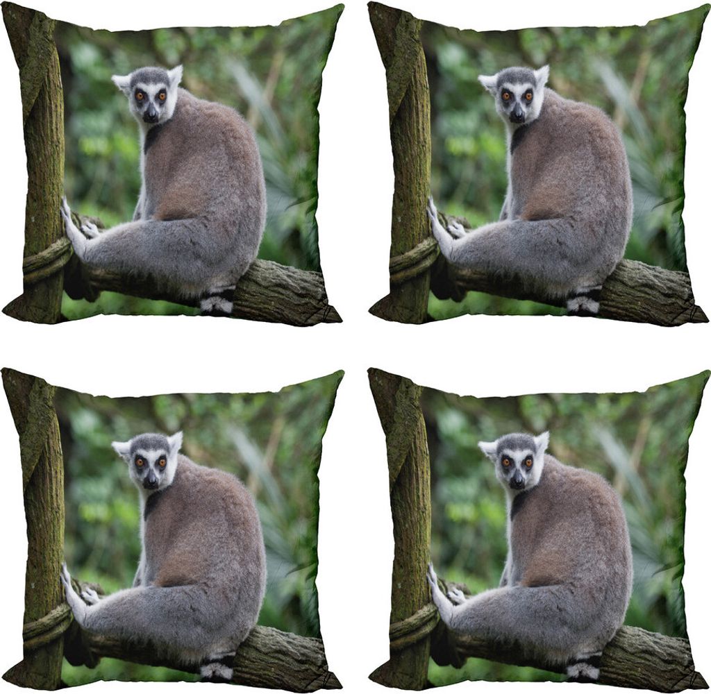ABAKUHAUS Lemur Kissenbezug Set (4 Stück), Foto von Madagaskar Säugetiere, Moderner Doppelseitiger Digitaldruck, 45 cm x 45 cm, Warm Taupe reseda...