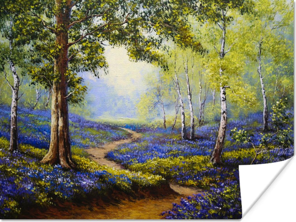 MuchoWow Poster Gemälde - Natur - Wald - Blumen - Ölfarbe 40x30 cm - Plakate für die Wände - Poster Wohnzimmer