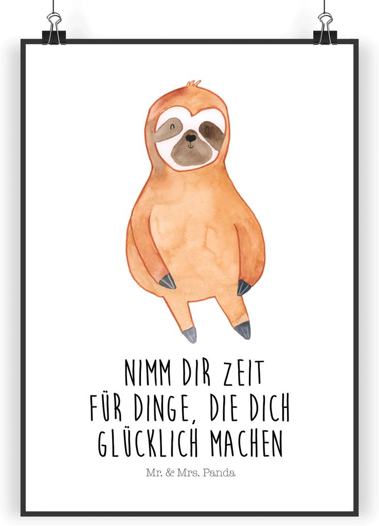 Mr. & Mrs. Panda Bild Faultier Zufrieden DIN A5 - Weiß - Geschenk, Lieblingstier, Wandschmuck, Pause, Plakat, wanddeko, drucke, Zufriedenheit, Hap...