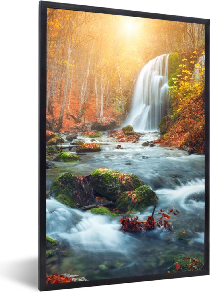 MuchoWow Gerahmtes Poster Wasserfall - Sonne - Herbst 20x30 cm - Poster mit Schwarzem Bilderrahmen Wandposter Rahmen Foto Bilder - Drucken - Bild...