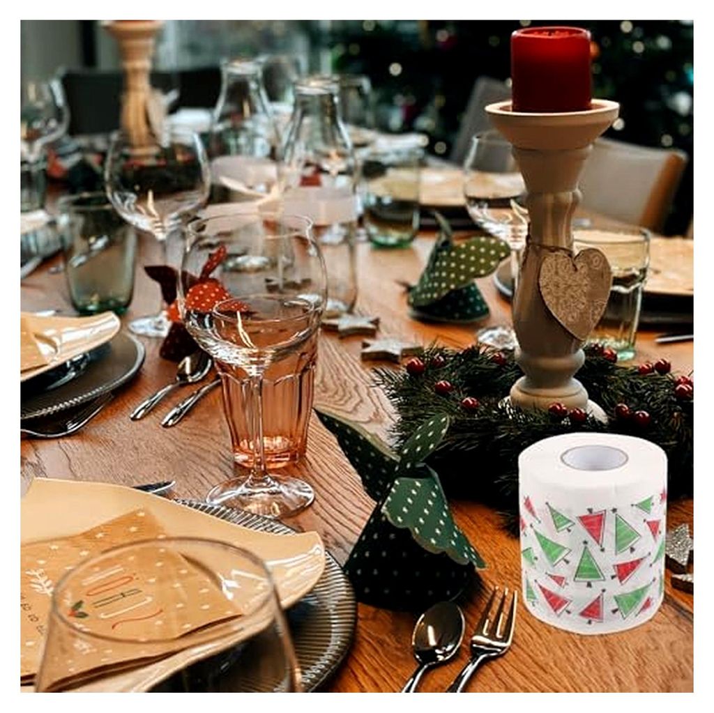 Weihnachtliche Einwegservietten und Toilettenpapier mit festlichen Motiven