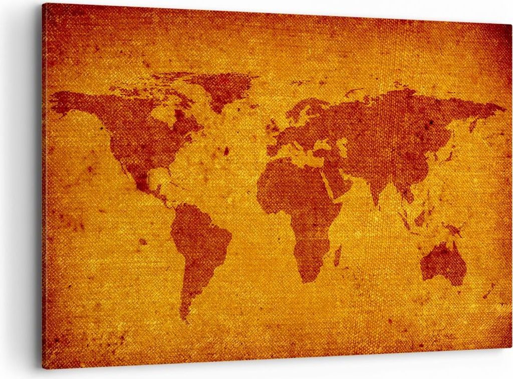 Bild auf Leinwand - Leinwandbild - Alte Karte Kontinente Reisen Welt - 120x80cm - Wand Bild - Wanddeko - Leinwanddruck - Bilder - Kunstdruck - Lein...