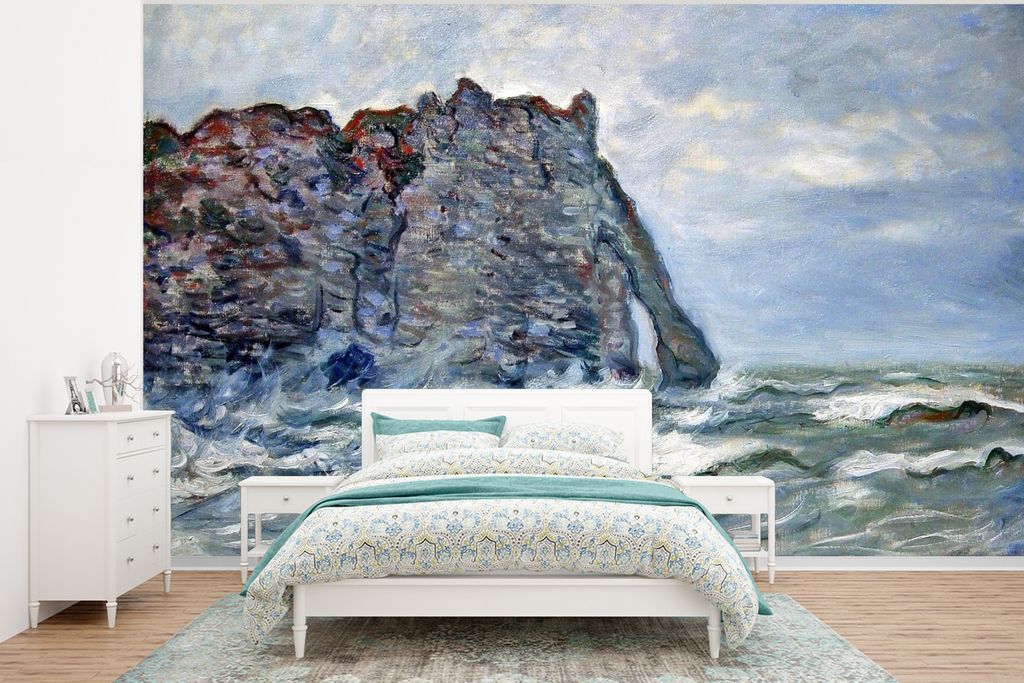 MuchoWow Fototapete für Wohnzimmer oder Schlafzimmer Wandtapete Vinyl Motivtapete Port d'Aval, Raue See - Gemälde von Claude Monet - 400x300 cm...