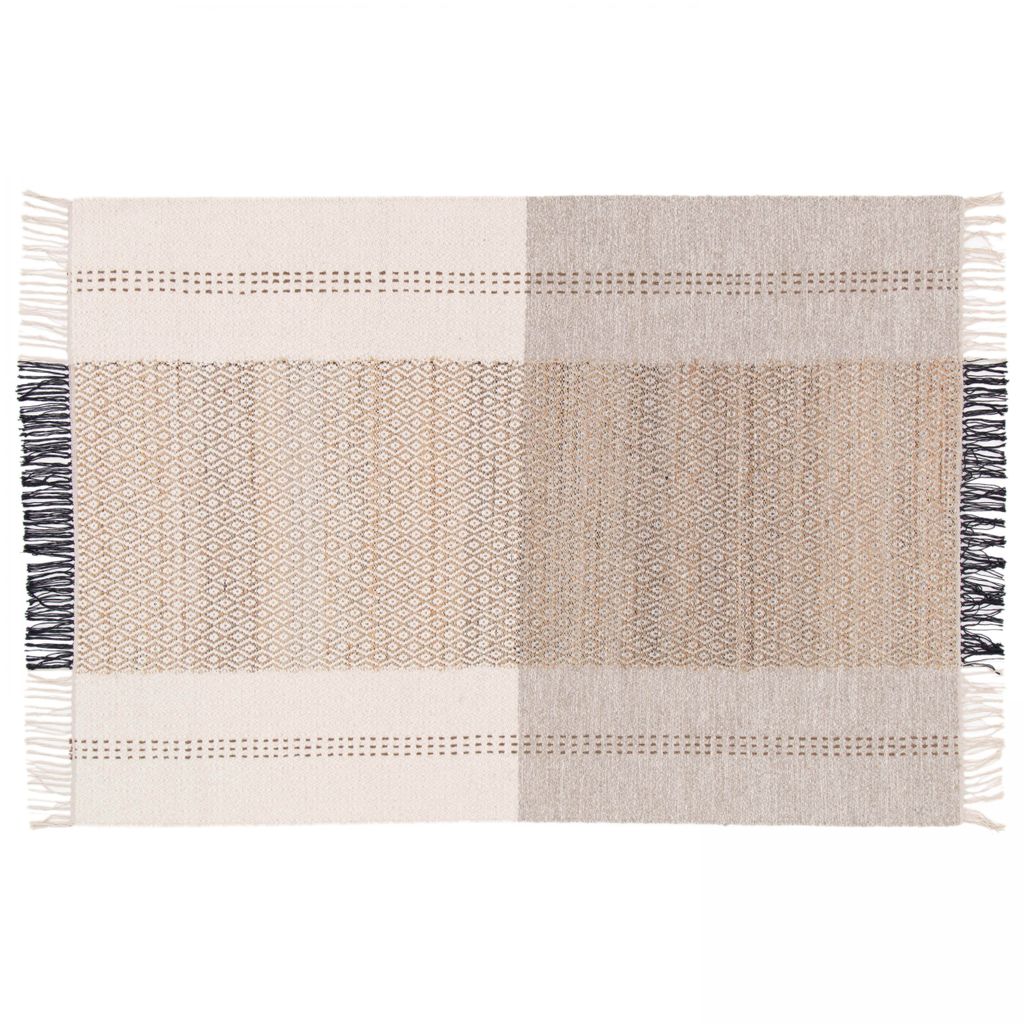 Flachgewebter Teppich aus Wolle und Jute Beige - Oviala Kalan