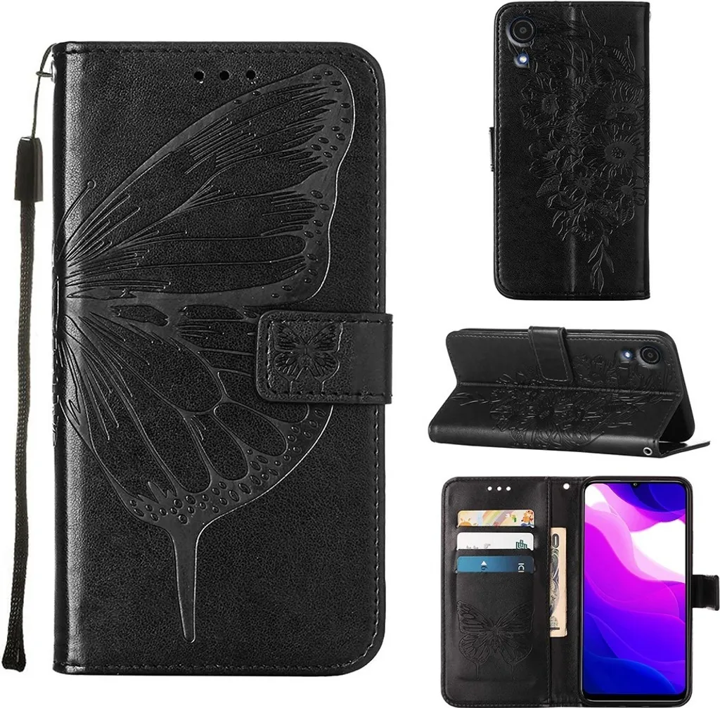 Cover Portafoglio Samsung A03 Core Farfalla Goffrata - Nero Elegante