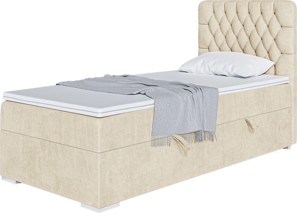 MEBLINI Boxspringbett mit Bettkasten - Gepolstert Einzelbett mit Matratze und Topper - Polsterbett mit Stauraum - Bett mit Kopfteil - Stauraumbett ...