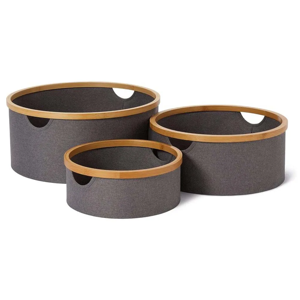 Fini le désordre avec la boîte ronde en bambou gris Lumaland - Lot de 3