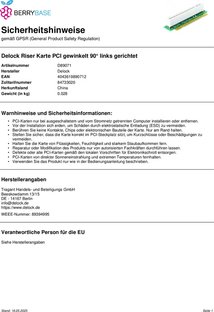 Installer une carte PCI horizontalement avec le Riser DELOCK 90° gauche
