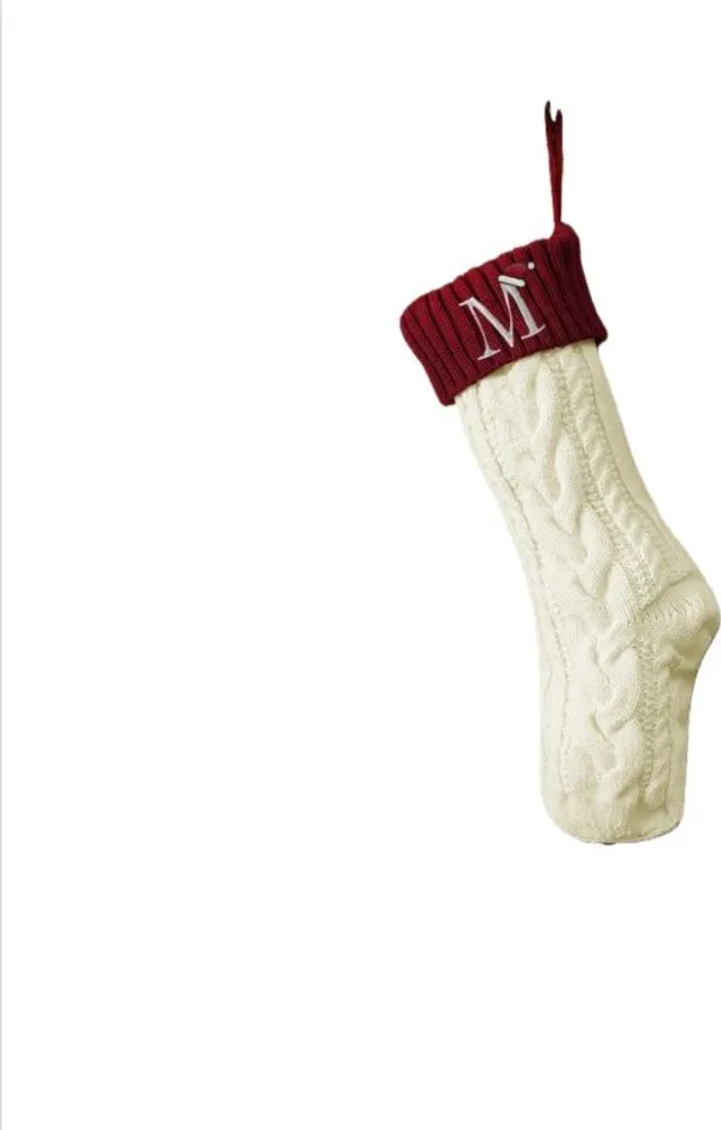 Decorazione Natale: Calza Ricamata Lettera M in Maglia Soft Touch