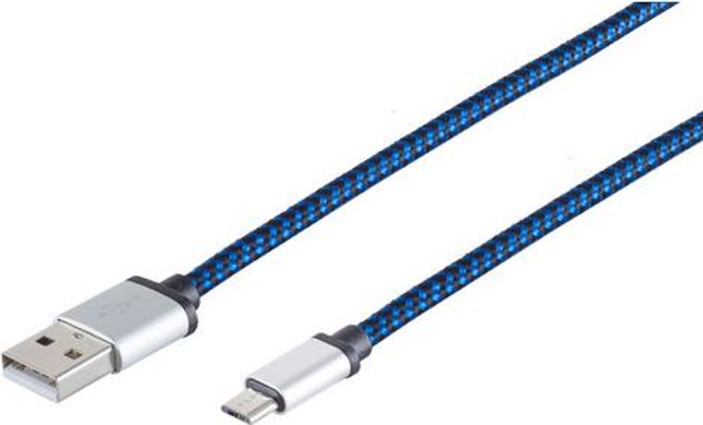 USB-Ladekabel A Stecker auf Micro B, blau 0,9m