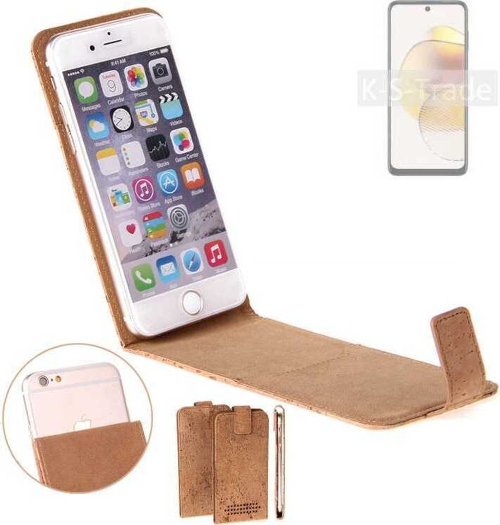 K-S-Trade Handyhülle kompatibel mit Motorola Moto G73 5G Kork Hülle Flipstyle Case Schutzhülle Kork Case Hülle Flip cover Klapphülle Klapp, braun