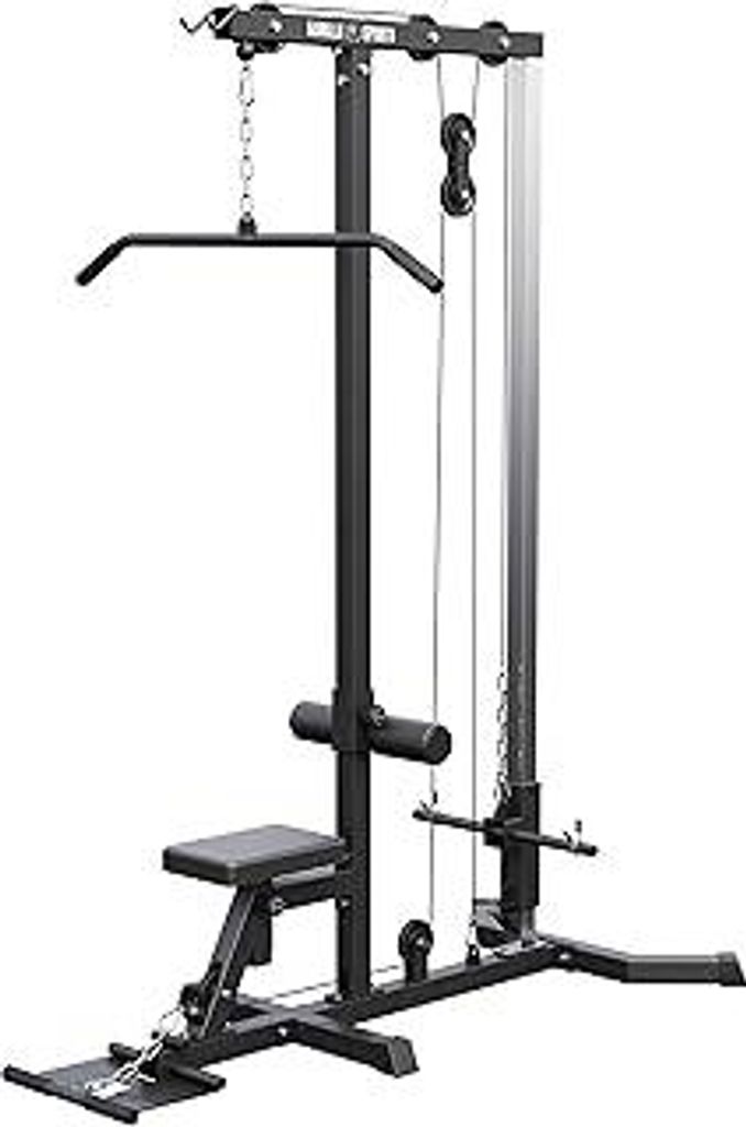 GORILLA SPORTSLatzugstation - Verstellbar, inkl. Trizepsstange und Latzugstange, bis 280kg Belastbar, 30mm - Latzugturm, Kabelzugstation, Fitnessst...