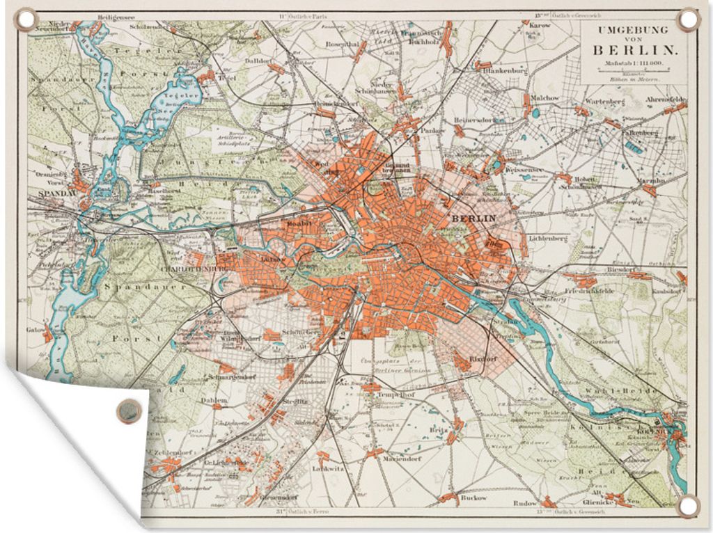 MuchoWow 40x30 cm Outdoor-Poster Gartendeko Sichtschutz Garten Poster für den Garten Illustration einer Karte der Umgebung von Berlin
