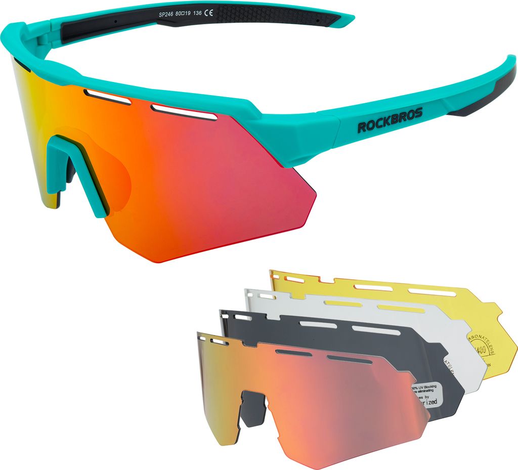 Occhiali Da Ciclismo Polarizzati UV400 – Uomo Donna – 4 Lenti Intercambiabili – Con Montatura Per Lenti Graduate – Custodia Inclusa
