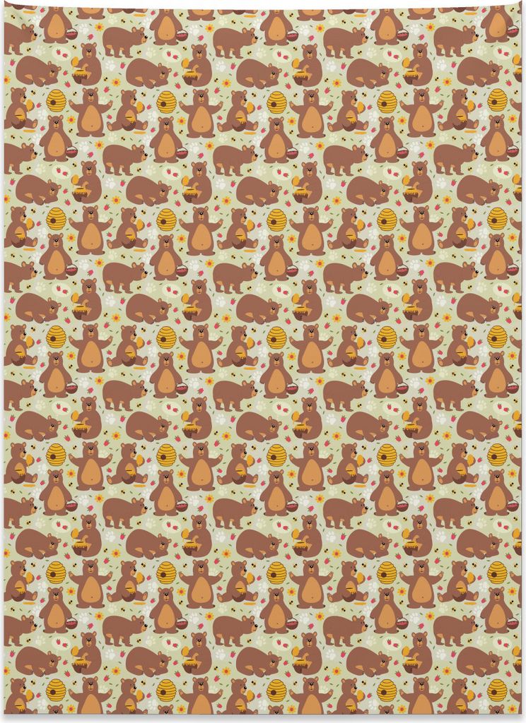 Abakuhaus Bär Wandteppich, Wilder Bär, der Honig isst aus Weiches Mikrofaser Stoff Kein Verblassen Klare Farben Waschbar, 110 x 150 cm, Mehrfarbig