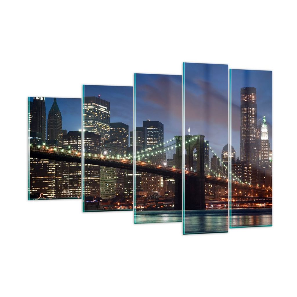 Bilder auf glas - Brooklyn brücke nacht new york city - 150x100cm - Glasbilder - Wandbilder - Kunstdruck - Wanddekoration aus Glas - Glas Bilder -...