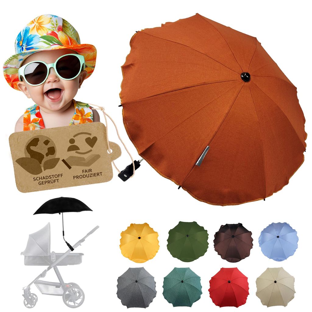 BAMBINIWELT Sonnenschirm für Kinderwagen Ø68cm UV-Schutz50+ Schirm Sonnensegel Sonnenschutz MELIERT orange