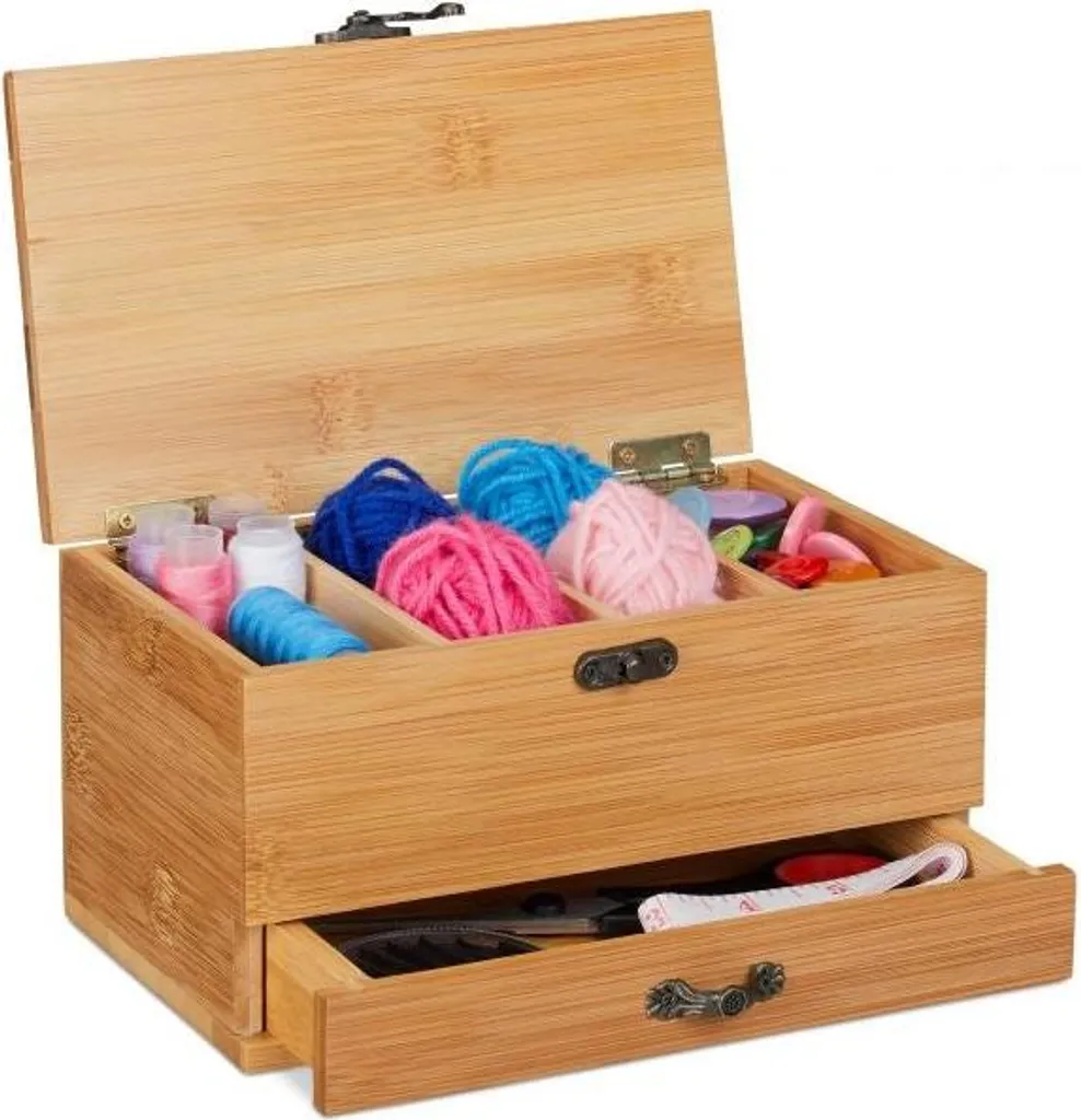 Boîte à couture en bambou pour organiser vos fils, aiguilles et boutons