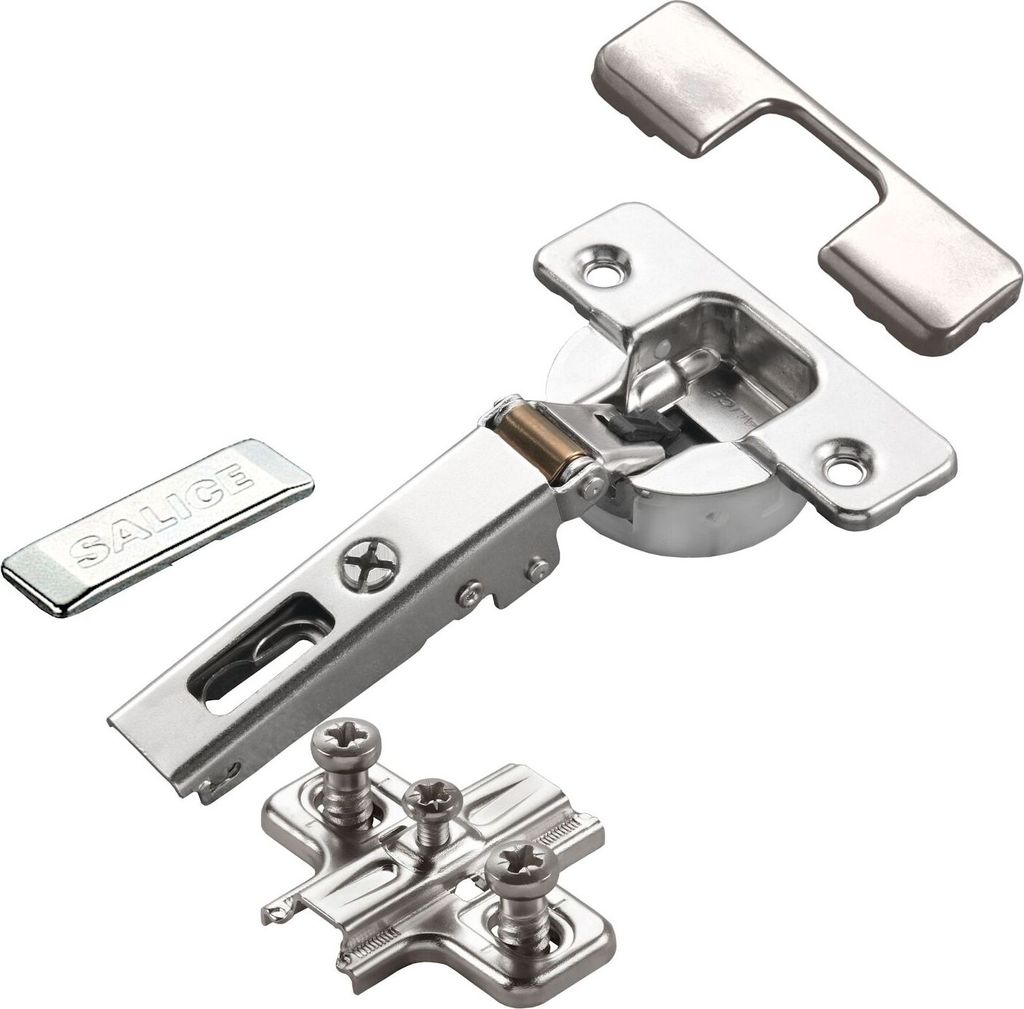 2 x Salice Topfband Serie 700 mit Dämpfer im Topf 110° Bohrbild T52 Eckanschlag inkl. Kreuz-Montageplatte Höhe 3 mm mit Euroschrauben, Langlochv...