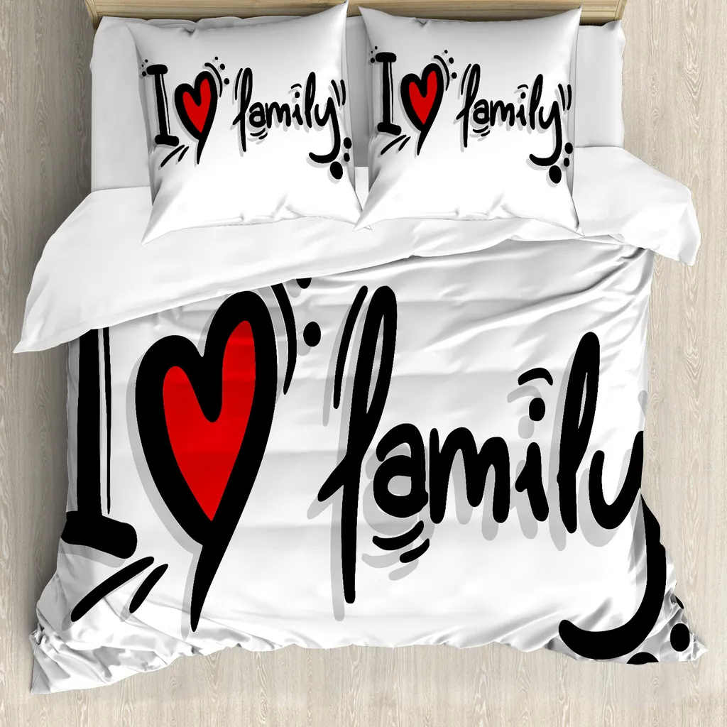 Copripiumino I Heart Family ABAKUHAUS Nero Rosso Bianco - Set 200x200