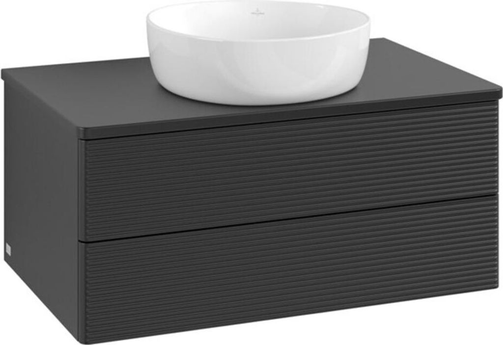V&B Waschtischunterschrank mit Frontstruktur -Beleuchtung Antao 80x36x50cm, WBP-farbe Lac, bla m lacquer