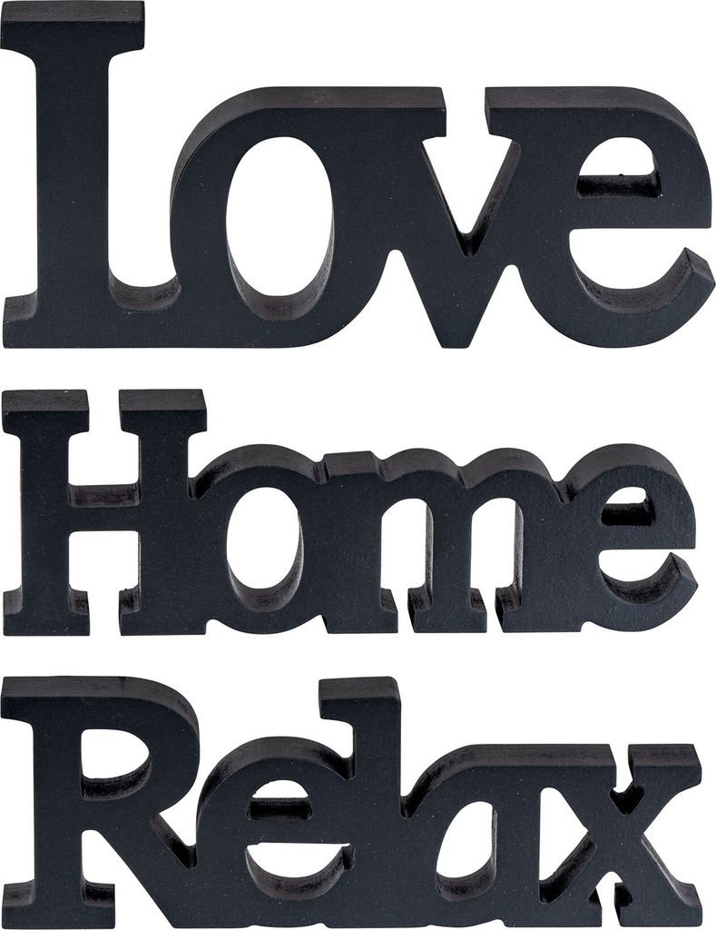 Love Home Relax Schriftzug Schwarz MDF Holz Deko Aufsteller Tischdeko Wohnkultur