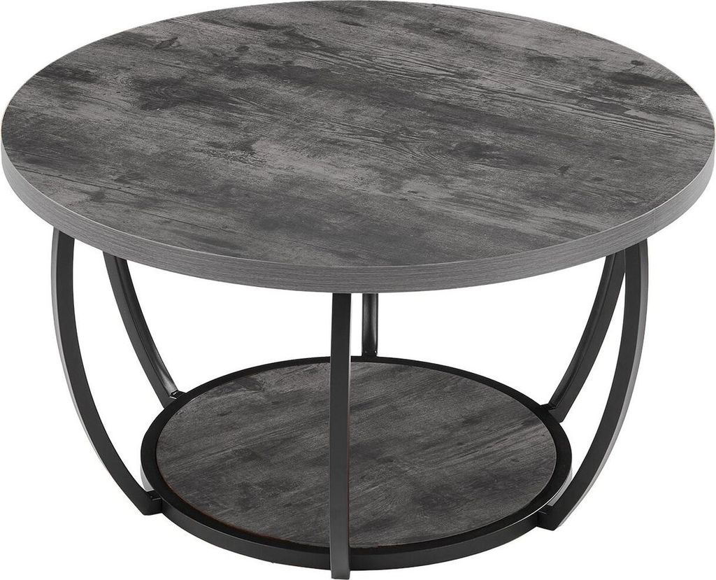 Couchtisch, moderner runder Couchtisch, 2-stöckiger Schreibtisch aus Holz mit offenem Stauraum in der Mitte, minimalistischer, stabiler Metallrahm...