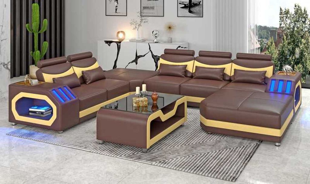Wohnlandschaft Großes Sofa XXL U Form Ecksofa Ledersofa Braun Sofas