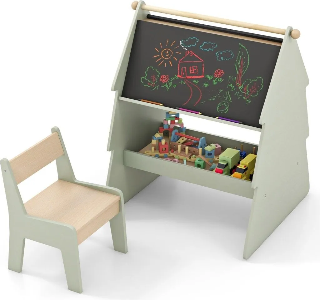 Chevalet pour enfants 2 en 1 avec chaise arbre et tableau double face