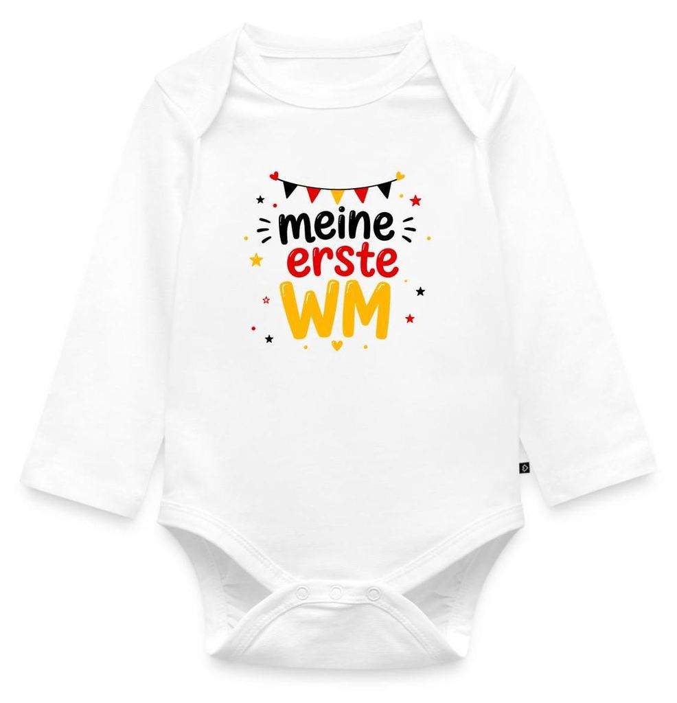 Spreadshirt Meine Erste WM Deutschland Fan Tages Baby Body Langarm, 92 (1,5 - 2 Jahre), Weiß