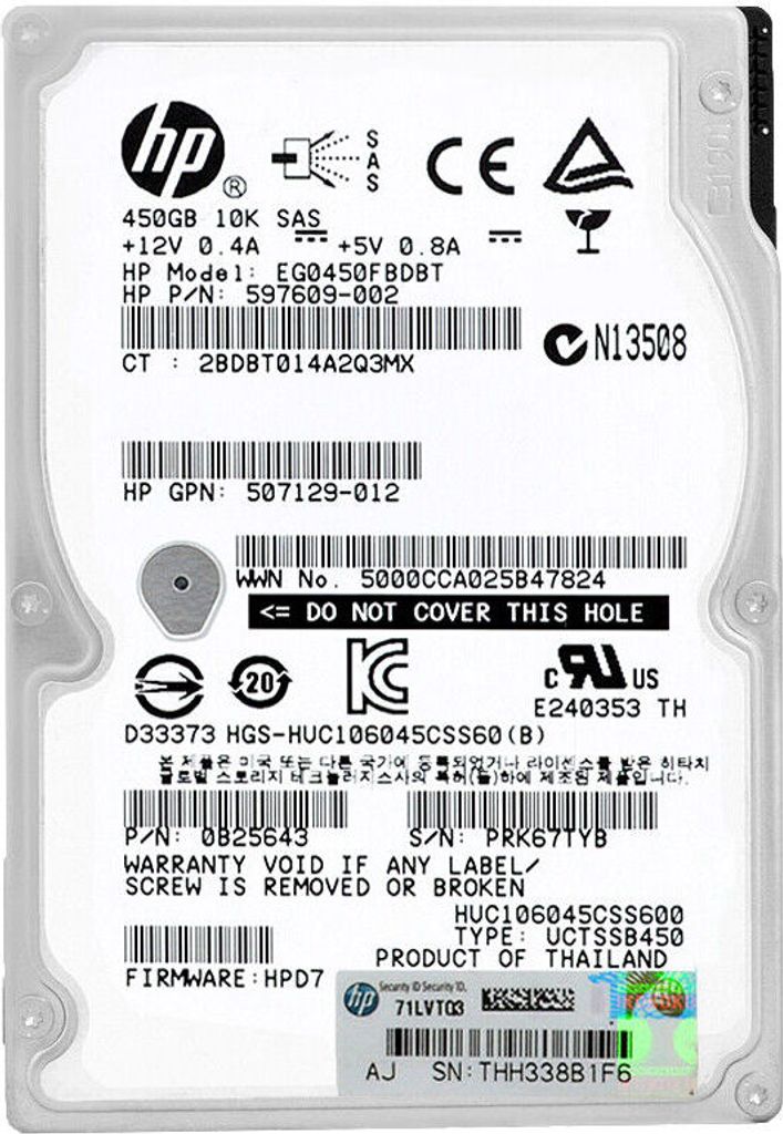 Festplatte HP EG0450FBDBT 450GB 10 000Rpm Sas II 2,5" Zoll 597609-002