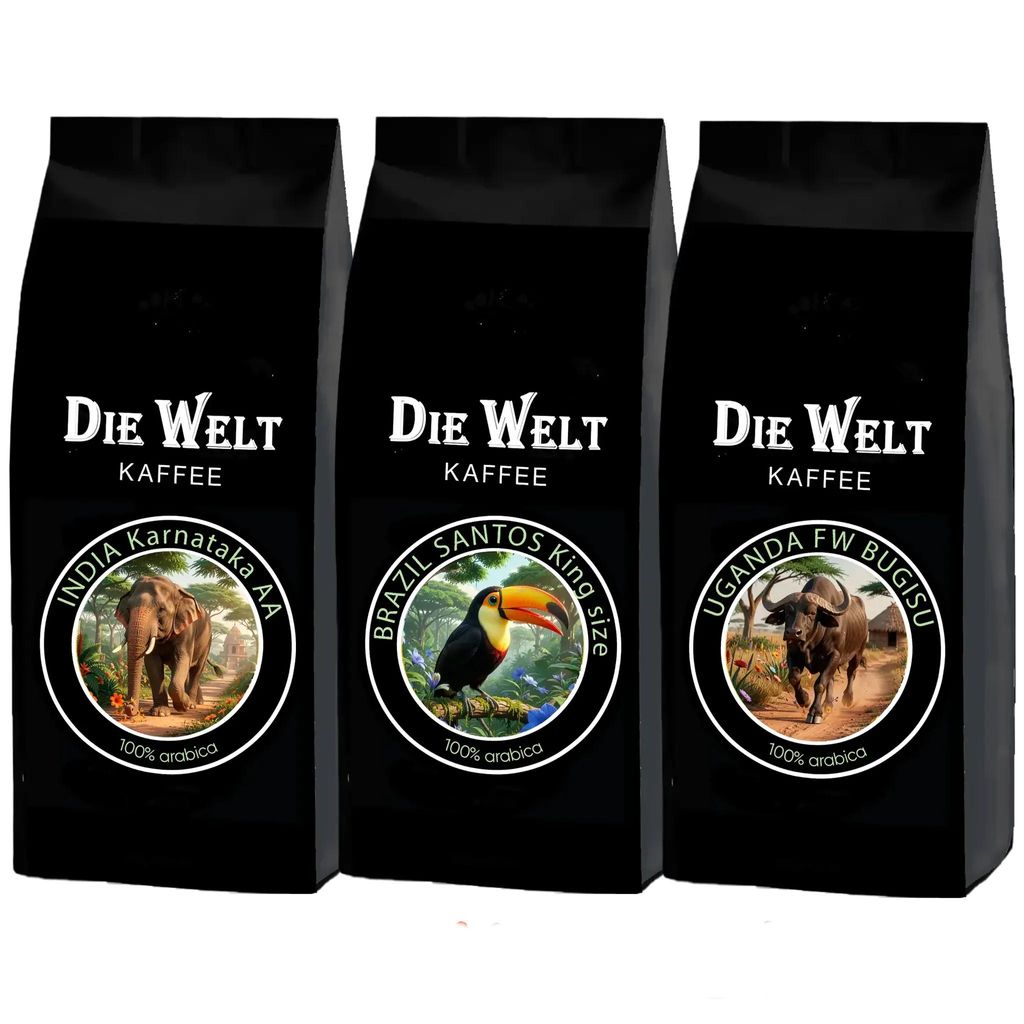 Die Welt Kaffee Set Brasilien, Uganda, Indien Kaffeebohnen Produktbild 
