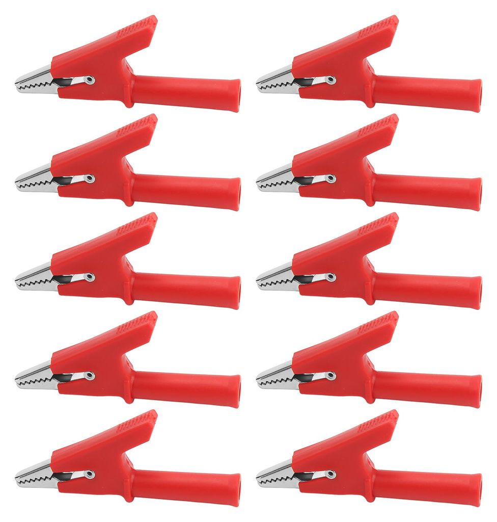 10-teiliges Set Krokodilklemmen-Prüfklemmen (10 mm öffnung, 10 A) mit 4-mm-Buchse (rot)