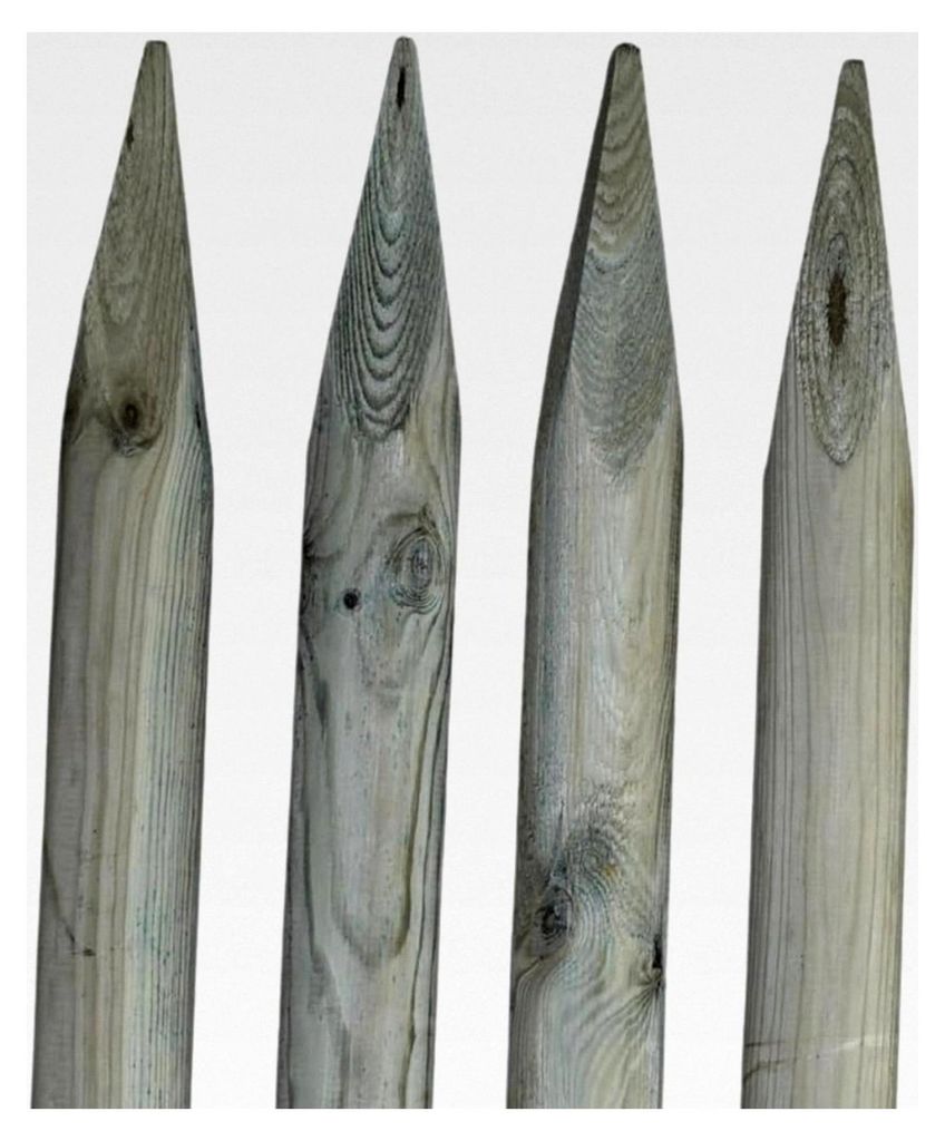 Ø 8 cm 2er-Pack Holzpalisaden, Länge: 200 cm, imprägniert, olivgrün, Gartenpfähle, Witterungsbeständig, Zaunpfosten