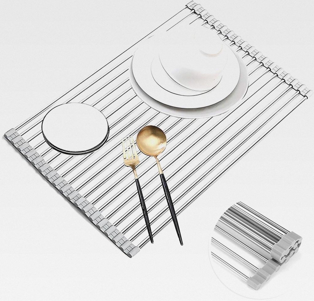 Rollbares Abtropfgestell aus Edelstahl, Spülbeckenablage, Mehrzweck-Trockengitter für Küche (Schwarz(45 * 32))