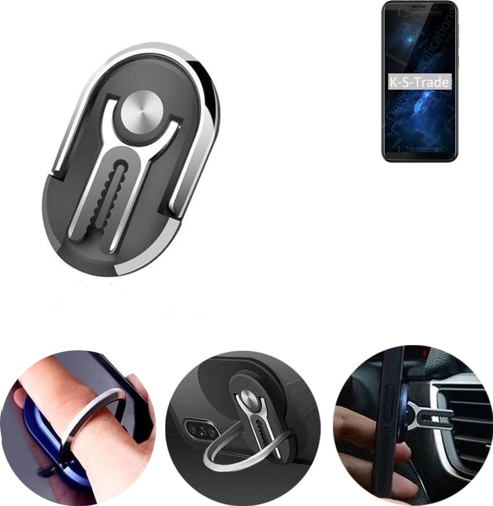 K-S-Trade 3in1 Smartphone-Ring Handy-Ring kompatibel mit Cubot J5 Fingerhalterung Handyring Tischständer Lüftungsgitter-Halterung Tisch Ständer