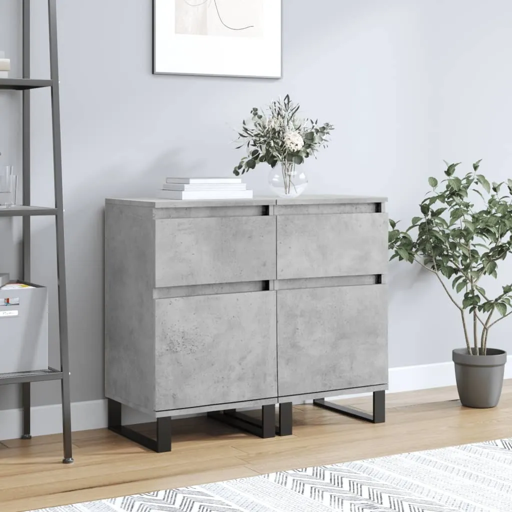 VidaXL 2 Comodini Grigio Cemento 40x35x70 Cm In Legno Multistrato Con Ante E Gambe In Legno