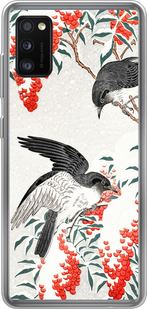 MuchoWow Handyhülle Schutzhülle Hülle für Telefoonhoesje Samsung Galaxy A41 Japan - Schwalbe - Vögel - Beere - Vintage Silikon Softcase Hand...