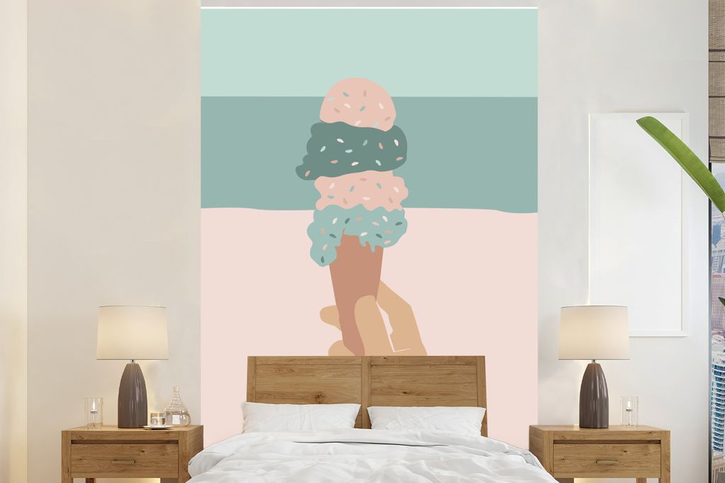 MuchoWow Fototapete für Wohnzimmer oder Schlafzimmer Wandtapete Vinyl Motivtapete Sommer - Eiswaffel - Hand - 180x280 cm - Wallpaper