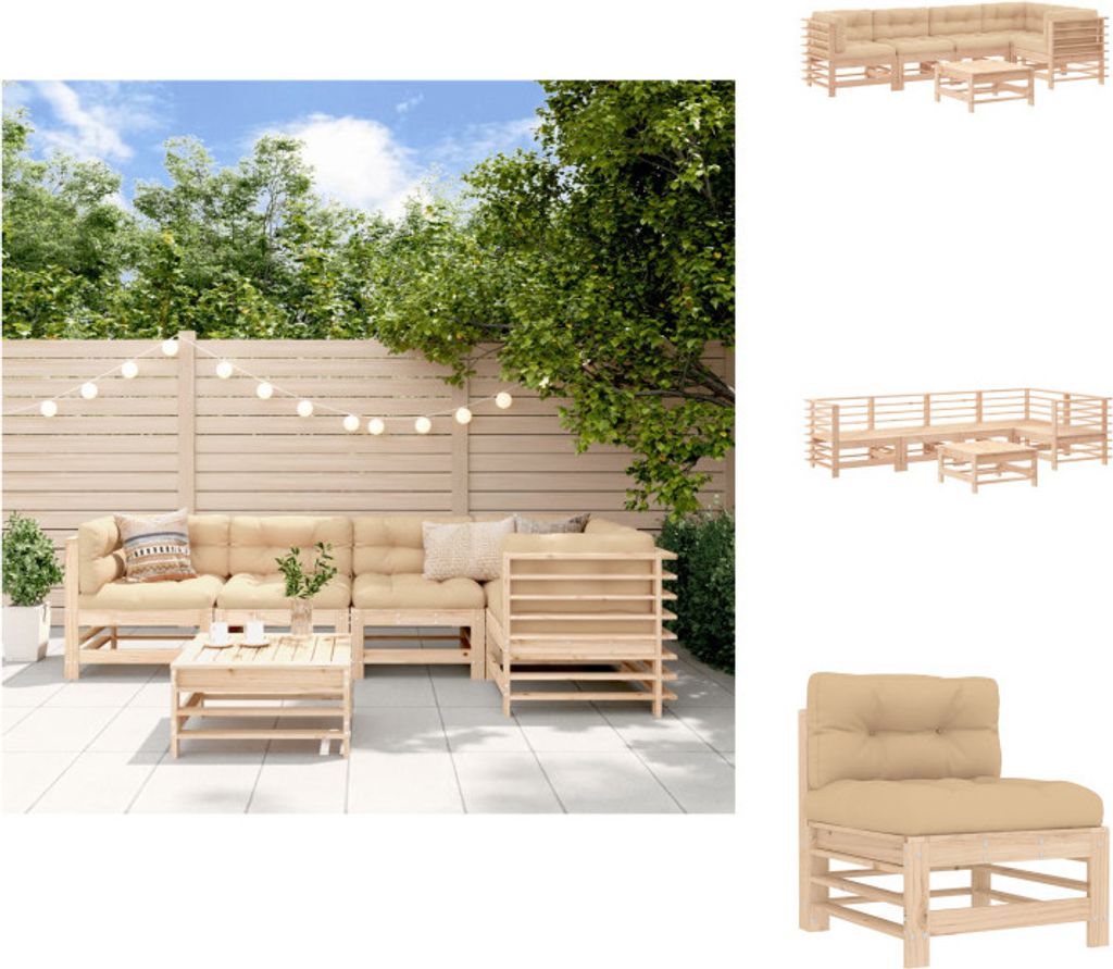 vidaXL 6-tlg. Garten-Lounge-Set mit Kissen Massivholz - Gartenmöbel-Sets