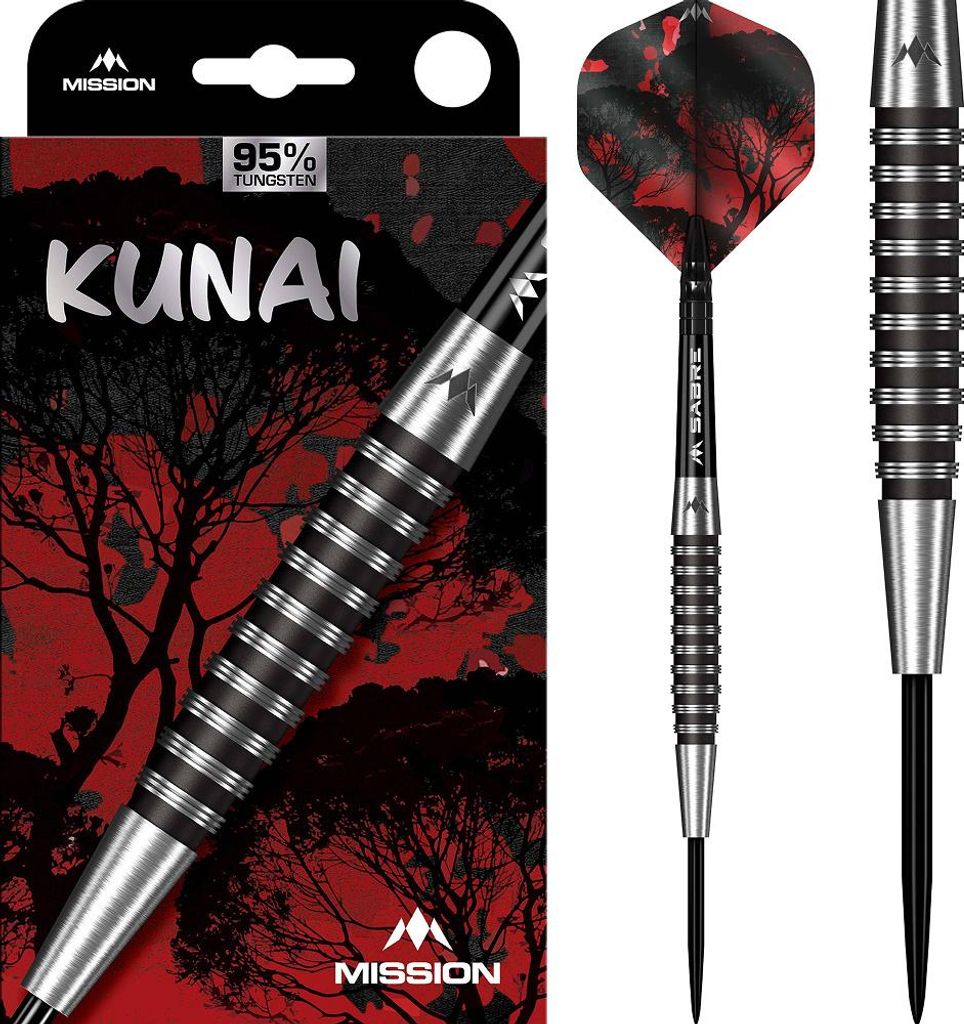 Mission Kunai Steel Darts 95% Tungsten Black PVD 23g - Grip Level 4