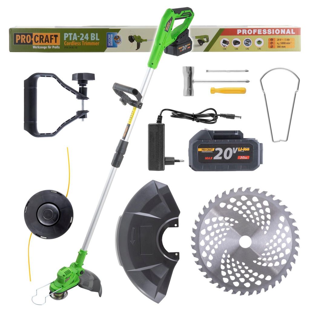 Procraft PTA24 BL Akku Trimmer 20 V 150 mm + 1x Akku 3,0 Ah + Ladegerät