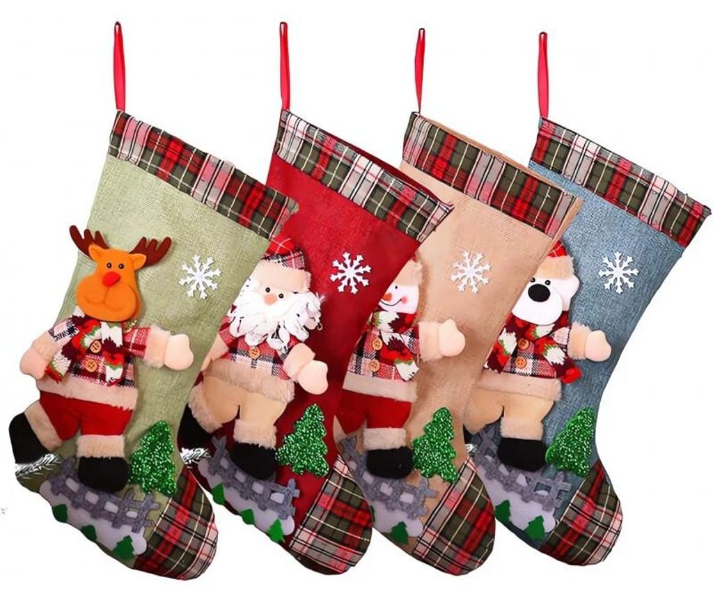 Ruhhy 26467 Kerstsokken voor cadeautjes 3D - set van 4 Productafbeelding 