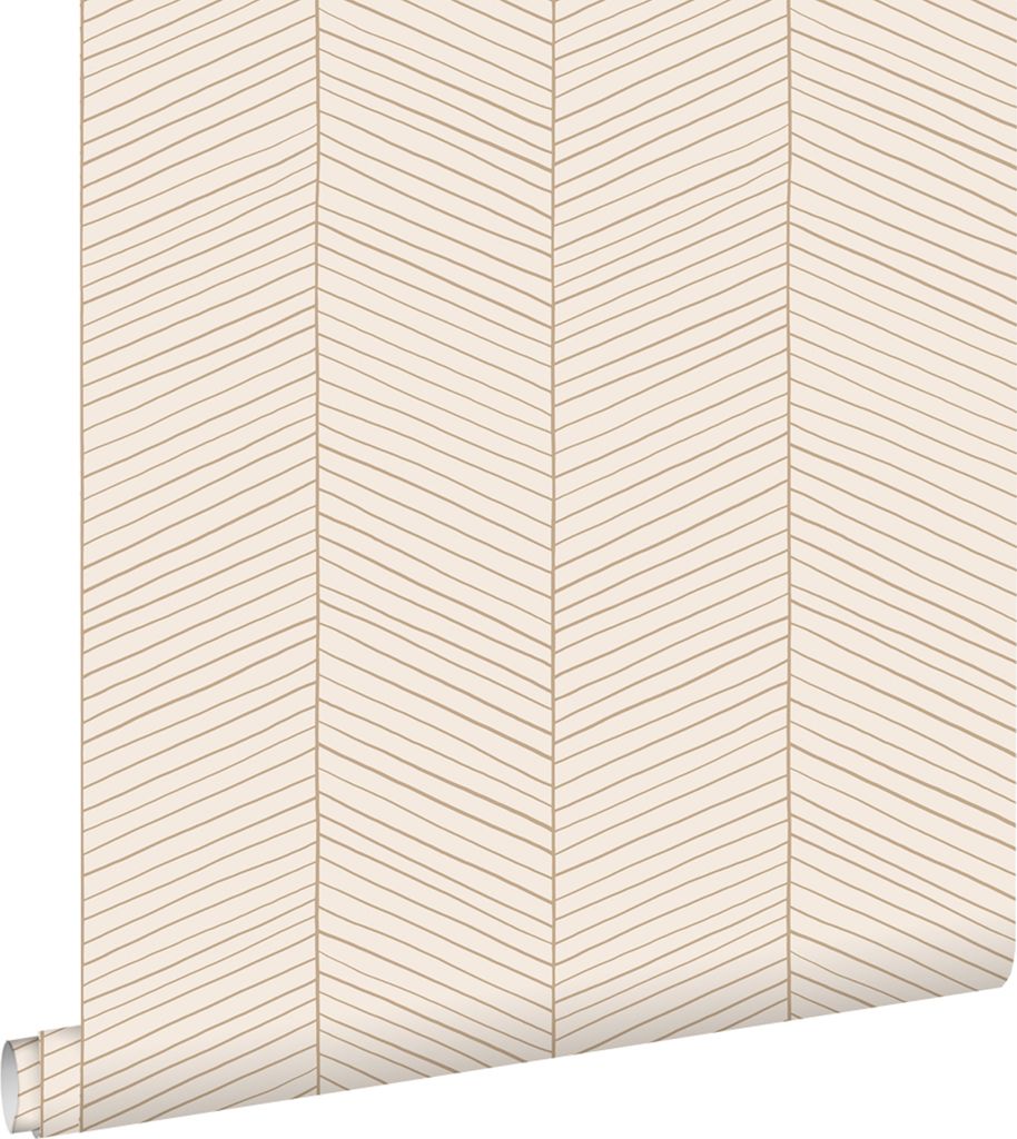 ESTAhome Tapete Fischgrätmuster Sandbraun und Beige 53 cm x 10.05 m