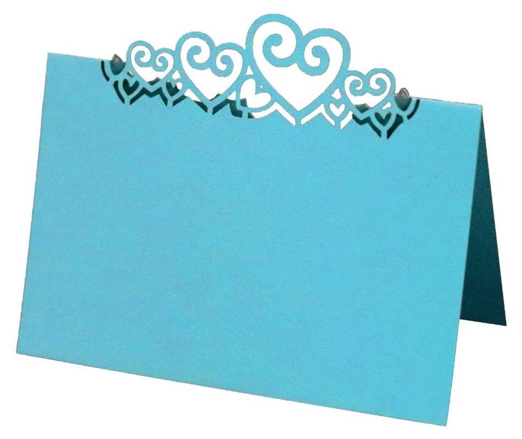 Zelt-Tischkarten Mit Hohlem Herz-Design, 12 Cm X 9 Cm Ausgeklappt, 9 Cm X 6 Cm Gefaltet, 50 Stück, DIY Hochzeit Tischdekoration(Blau)