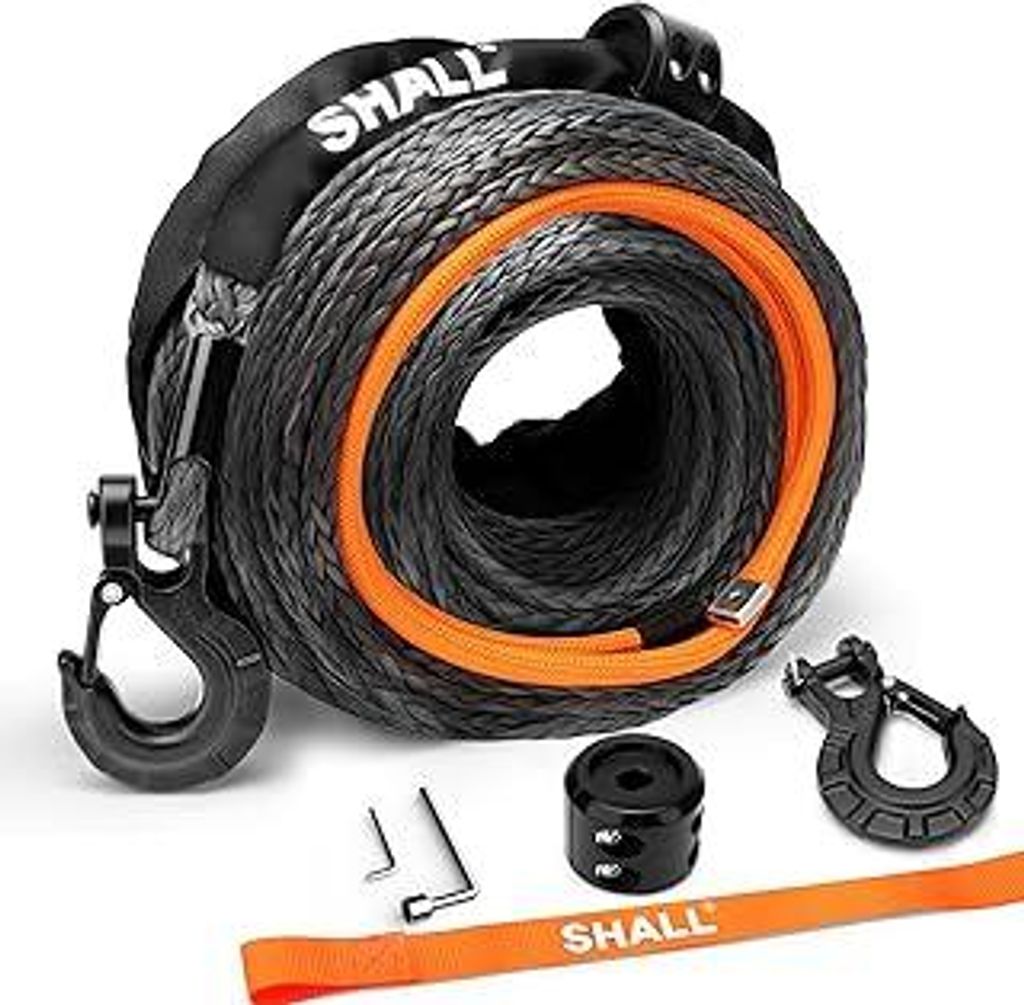 SHALL Abschleppgurte und -seile, 1/2 x 92 Fuß (12 mm x 28 m) langes Synthetisches Windenseil, 16 Tonnen (35.500 Pfund), Schutzhülle und geschmied...