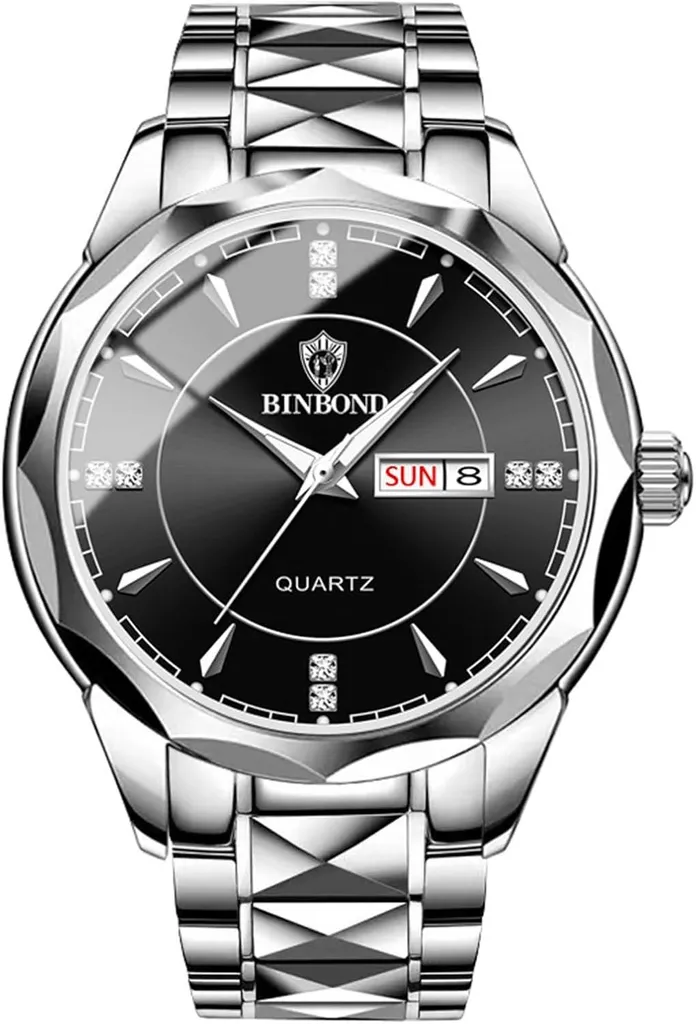 Orologio Uomo Calendario e Diamanti - Bracciale Acciaio 3ATM